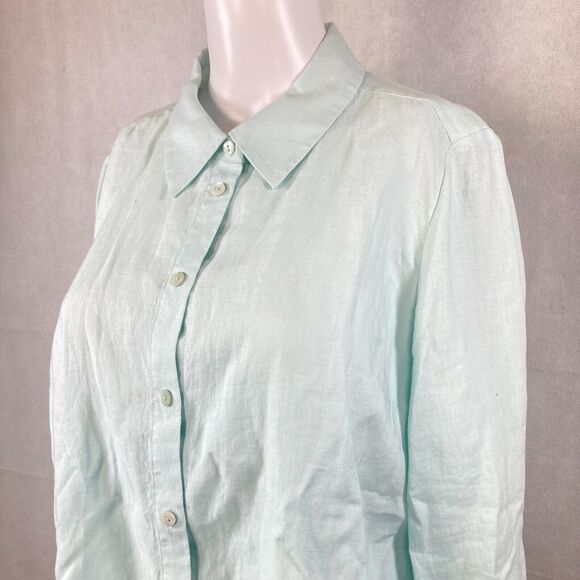 Pure Collection Shirt Womens Sz 12 Aqua Blue Green Linen Long‎ Sleeve Button Up - Picture 4 of 8